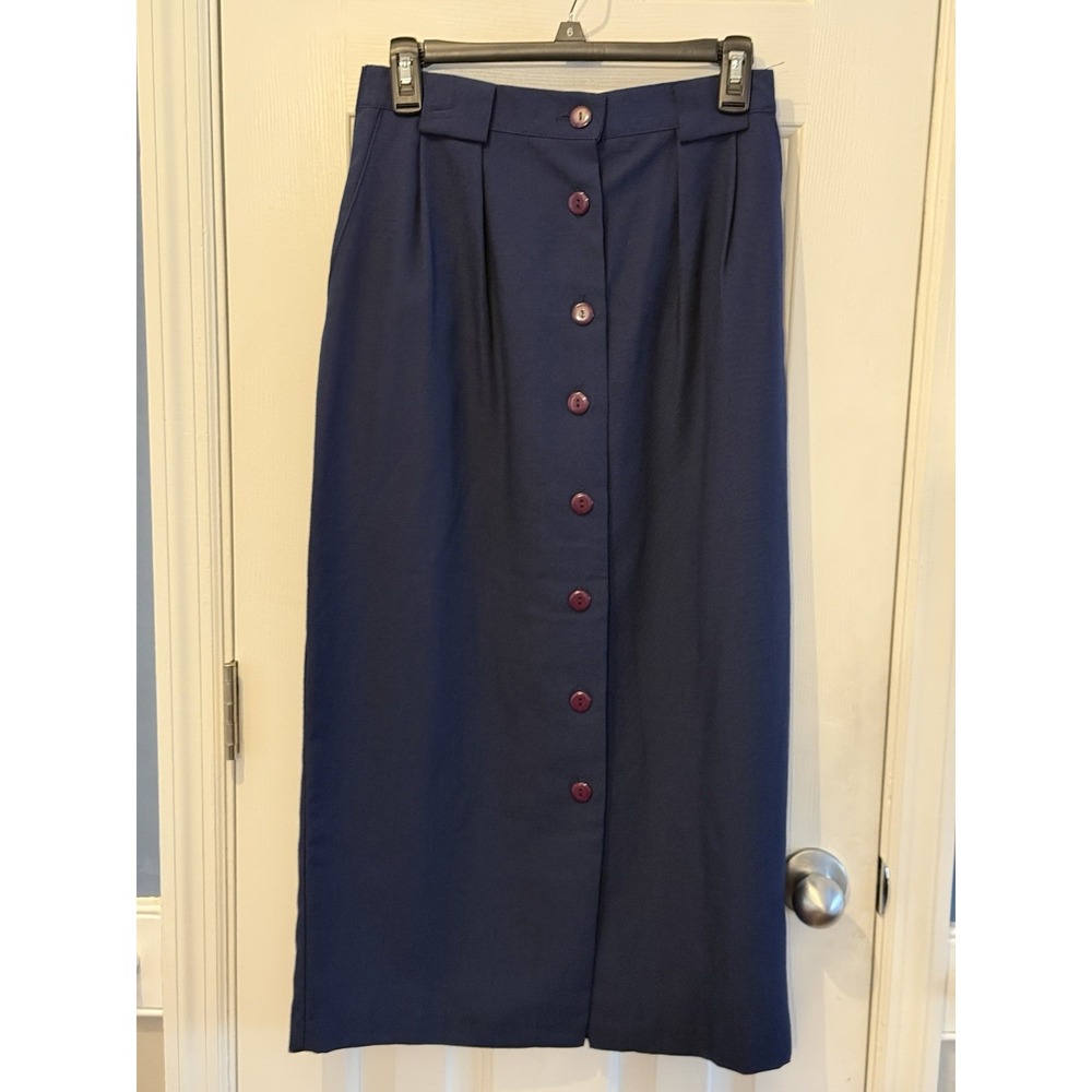 Vintage Christy Girl Navy Long Skirt Pockets Size 12 Nautical Preppy Modest
